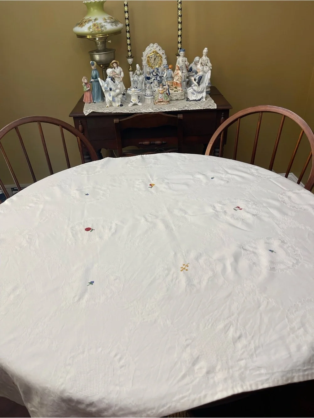 Vintage hand cross stitched table topper